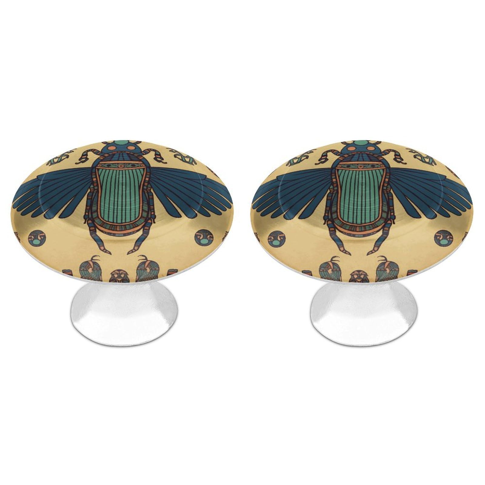 Egyptian Scarab 2 Pack Cabinet Knobs Round Dresser Knobs Printing Pattern Cabinet Hardware Kitchen Drawer Pulls Stainless Steel Single Hole Cupboard Door Knobs