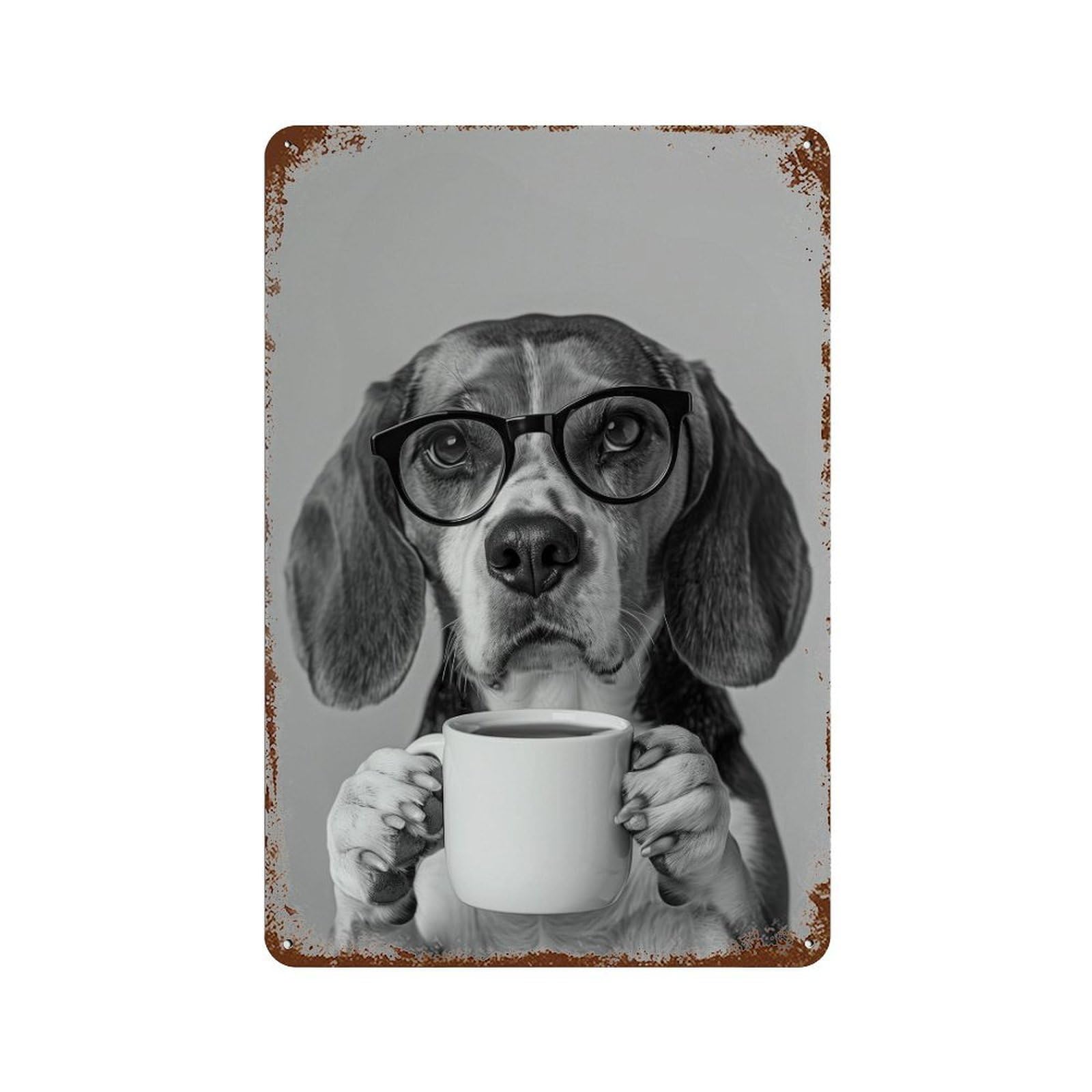 xiaoxiaoshen Beagle Drinking Coffee Print Wall Decor Art Metal Tin Poster Modern Home Decor Art Home Bar Shop Decorations Vintage Sign 30x20cm