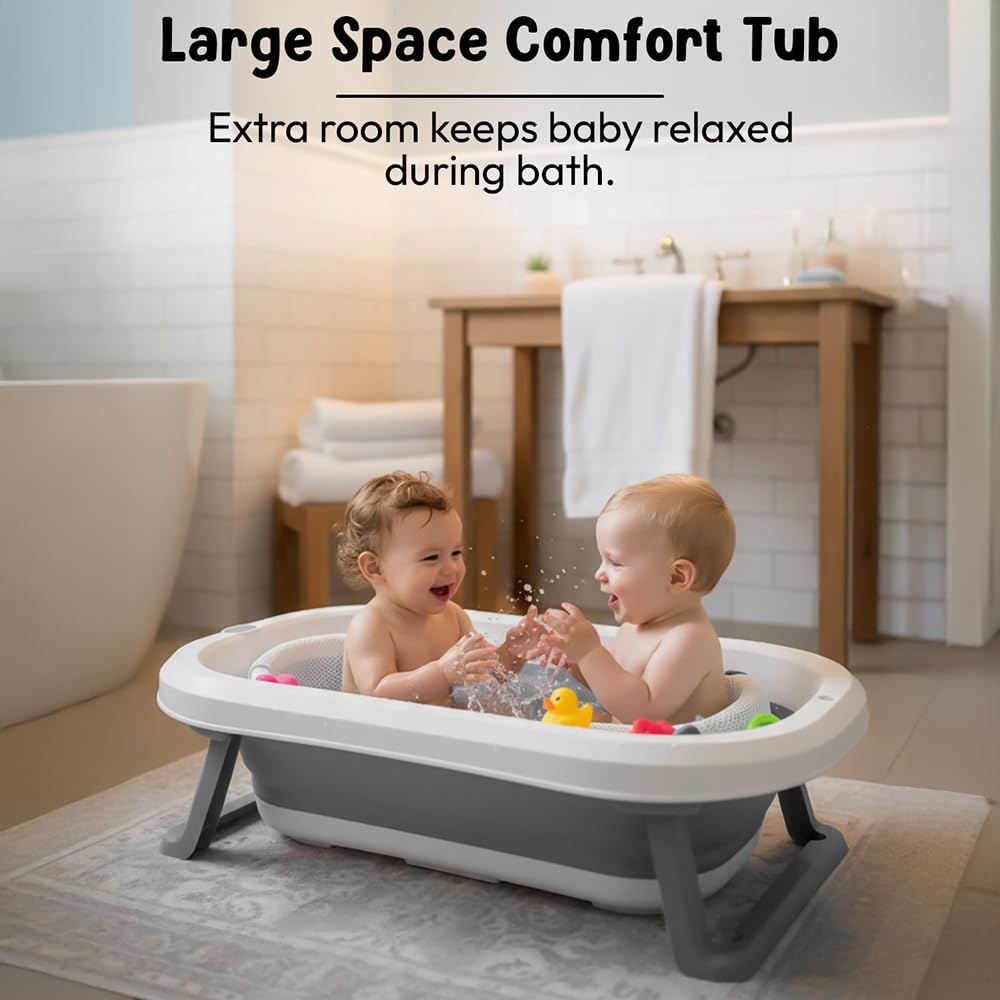 StarAndDaisy Baby Bath Tub for 0 to 5 Years/Bath Tub for Kids 0-3 Years, Tub for Girls & Boys with Foldable Legs, Easy to Store -Grey
