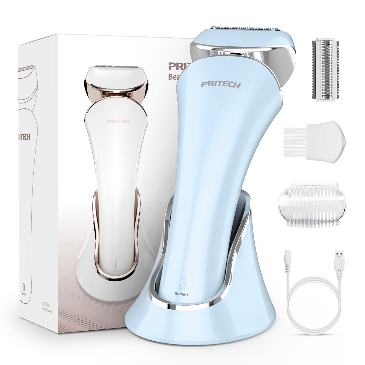 PRITECH Electric Razor for Women Wet/Dry Electric Shaver for Women Blue