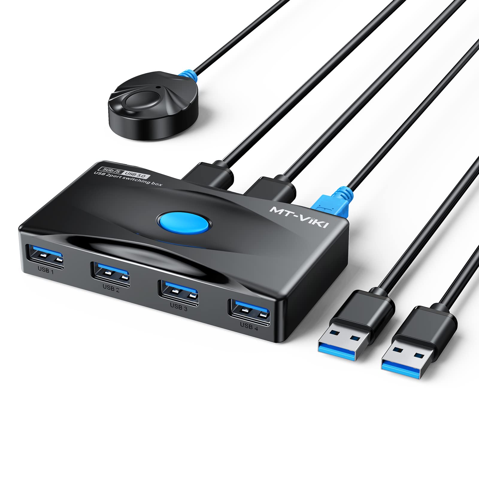 MT-VIKIUSB 3.0 Switch 4 Ports KVM Switch for 2 Computer Sharing 4 USB Devices, 5Gbps Highspeed, 2 in 4 out USB Swithcher Selector for Mouse, Keyboard, Scanner, Printer with 2 pcs USB Cable A to A