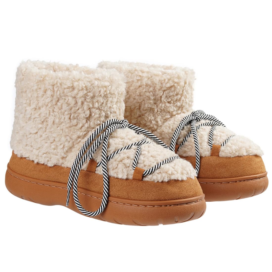 Harssidanzar Winter Boots for Women EVA Sole Anti-Slip Warm Faux Fur Outdoor Walking Boots Lace Up CL201US