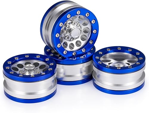 Miniatura 6 de MOHERO Juego de llantas de aleación Beadlock Crawler de 1.9 pulgadas para RC 110 Modelo Crawler SCX10, paquete de 4 (azul)