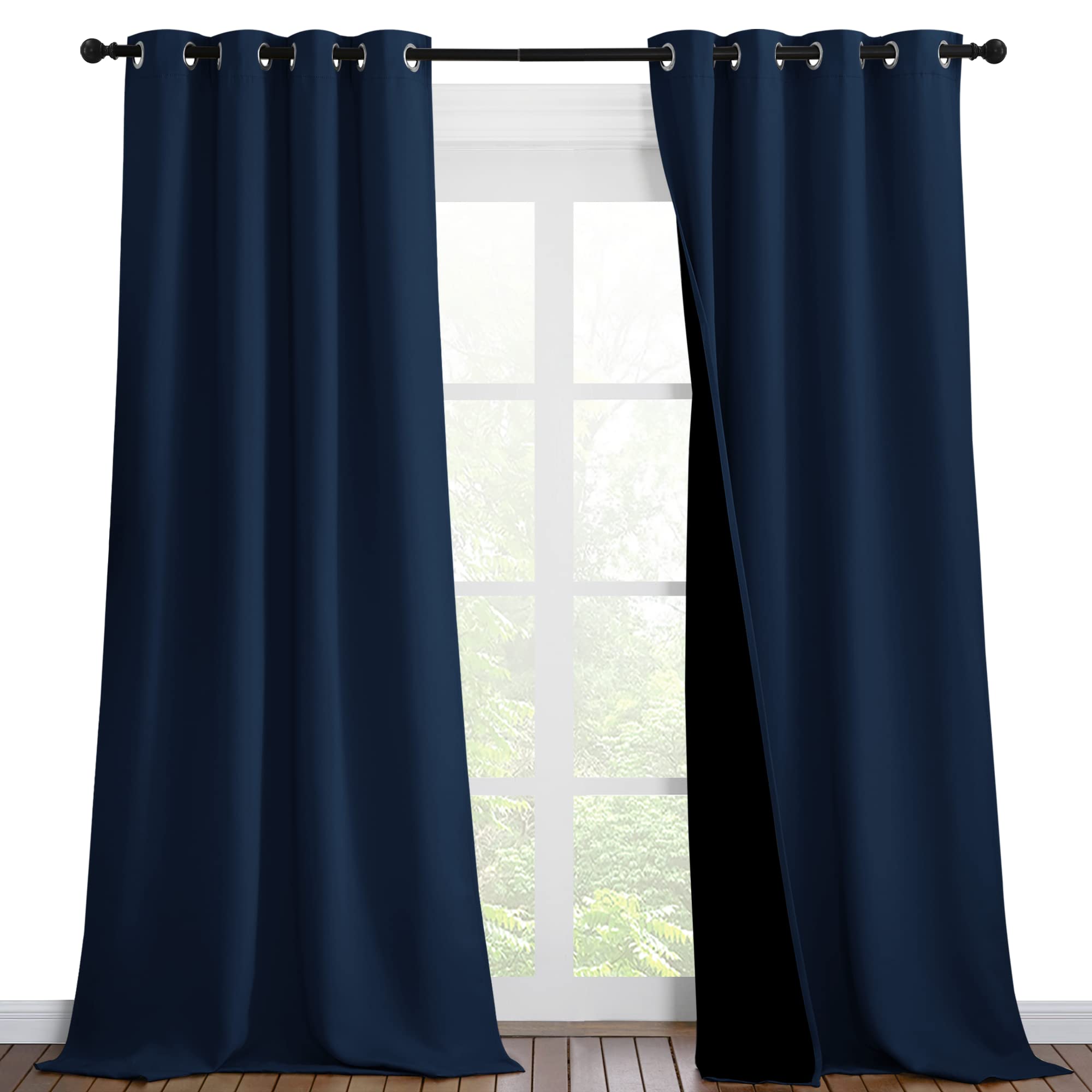 NICETOWN Complete 100% Blackout Curtain Set, Thermal Insulated &amp; Energy Efficiency Window Draperies for Guest Room, Full Shading Panels for Shift Worker and Light Sleepers, Navy Blue, 46W x 90L, 2 Pcs