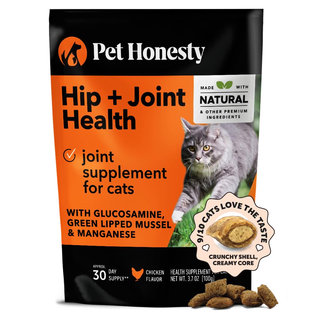 Pet Honesty Cat Hip & Joint Health Chews - Glucosamine for Cats, Cat Joint Support Supplement, Cat Health Supplies & Hip Support, Cat Vitamins for Indoor Cats & Outdoor Cats - Chicken (30-Day Supply)