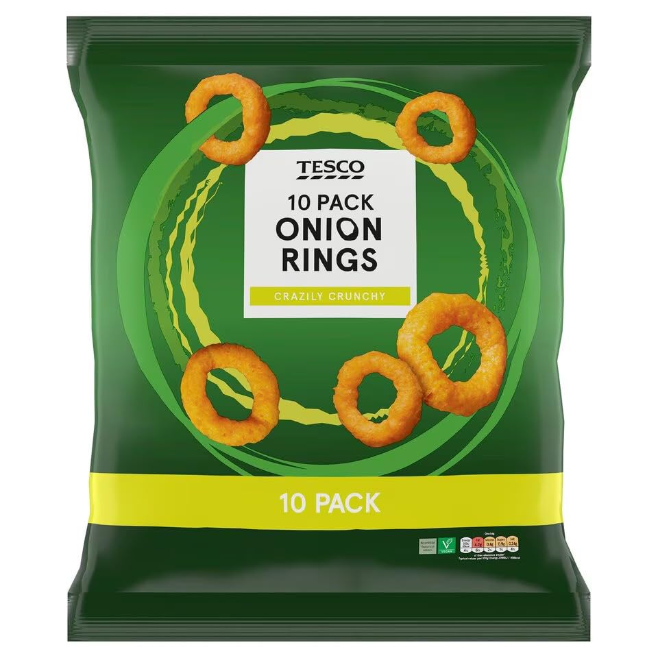 Onion Rings, Pack of 10X17g, 170g, Onion flavour baked maize and durum wheat semolina snacks, CRAZILY CRUNCHY, Suitable for Vegans