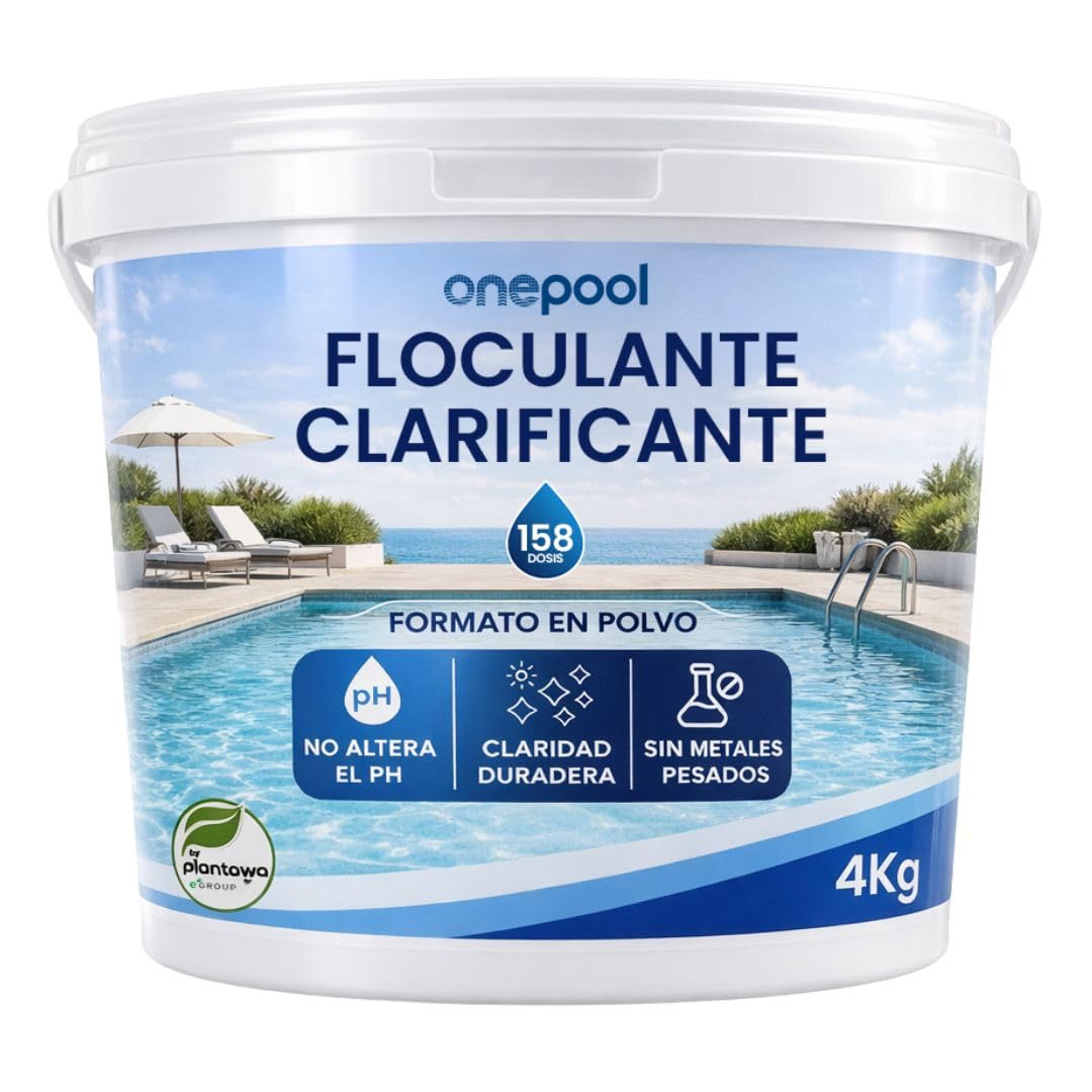 ONEPOOL Floculante en Polvo 158 Dosis 4 kg | Clarificador para Agua Turbia | Mejora la Filtración y Transparencia | Compatible con Piscinas Desmontables y Enterradas