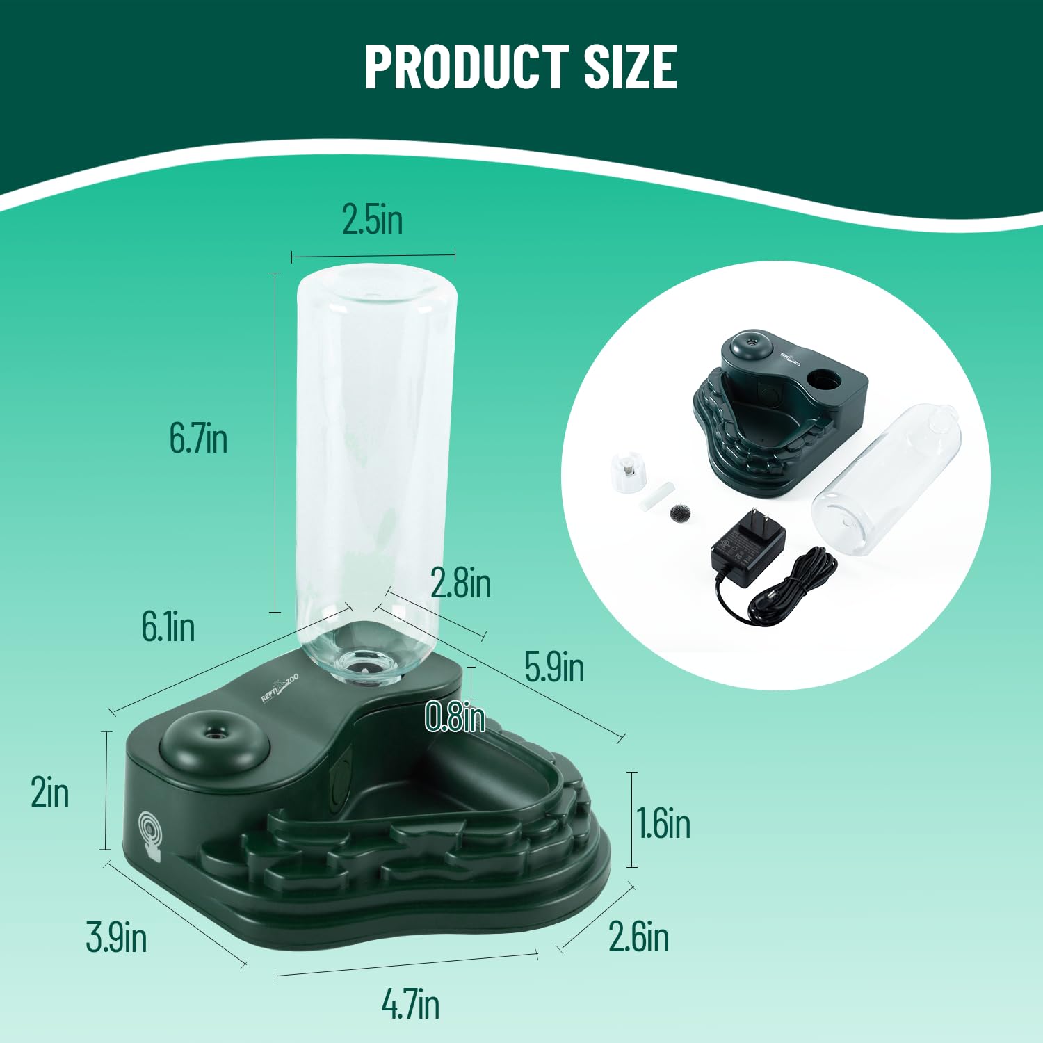REPTI ZOO Comedero de agua y nebulizador, humidificador 2 en 1 para reptiles con cuenco de agua, dispensador de agua automático para camaleón, rana, lagarto y geco