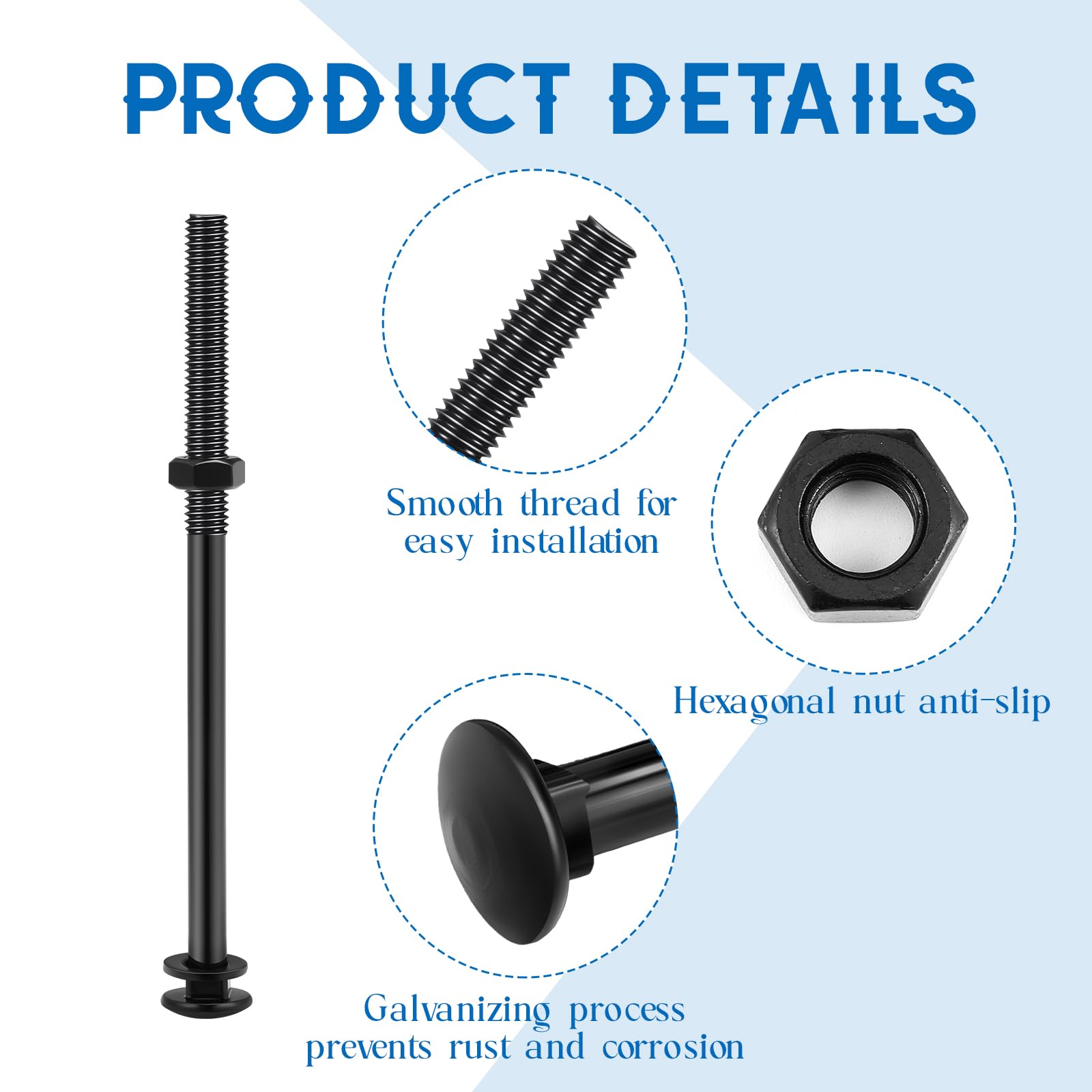 Zonon Carriage Bolts - 12 Sets Black Galvanized -4