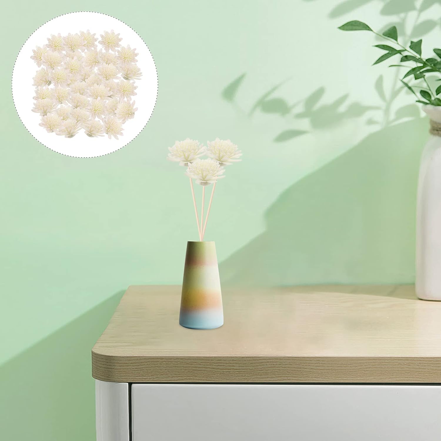 Ciieeo 400pcs Chrysanthemum Diffuser Flowers for Fragrance White Pe Scented Flowers for Home Office Weddings and Events
