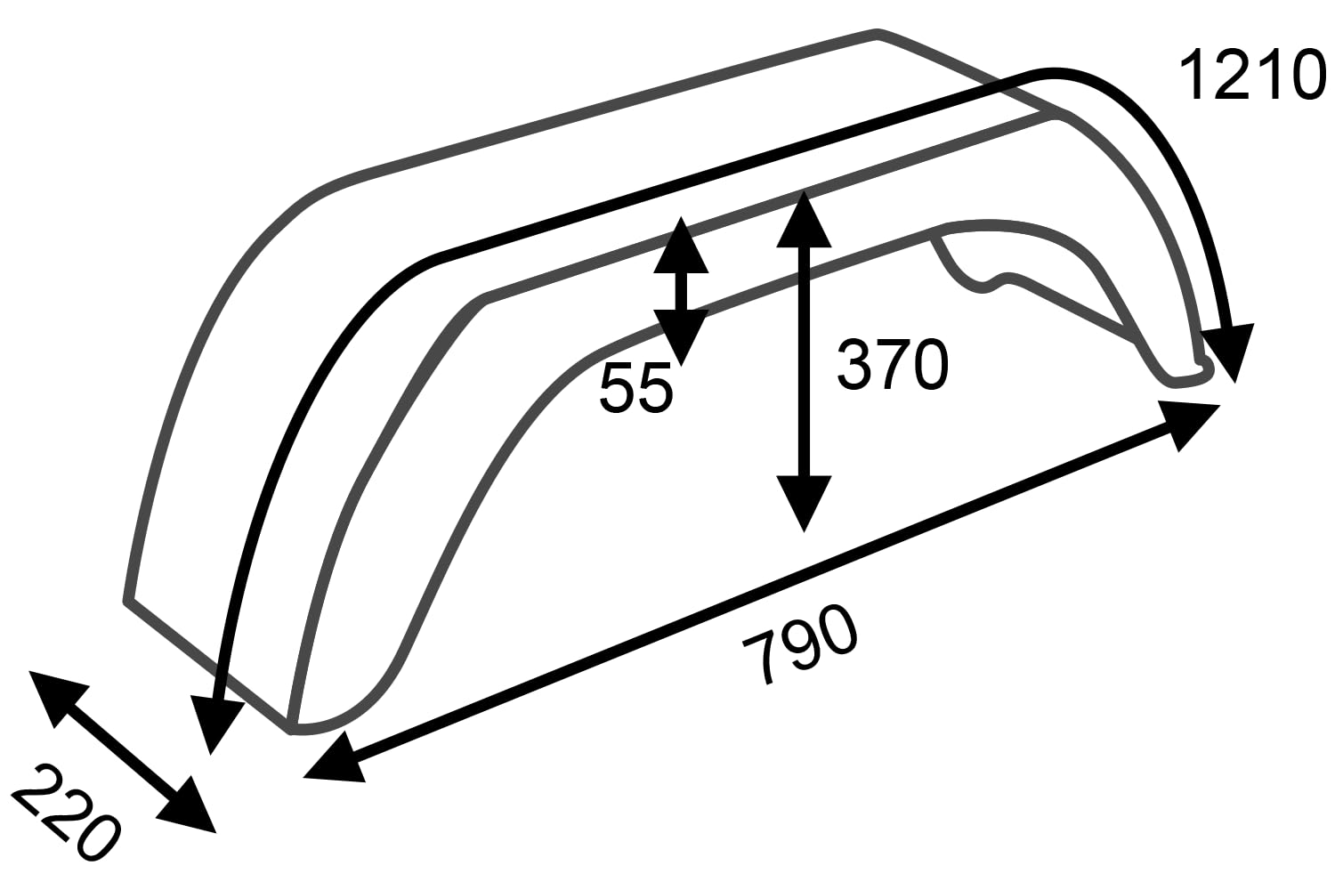 DOMAR Juego de Dos Guardabarros Simples para Remolque 14 y 15 Pulgadas Paso de Rueda Plano plástico 790 x 220 mm Cubierta antibarro Accesorios carrocería vehículos Ligeros
