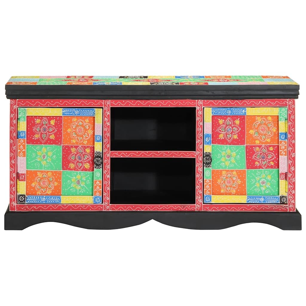 Générique Szafka pod telewizor wielokolorowa 100 x 35 x 50 cm lite drewno mango | Z półkami, uchwytami pierścieniowymi, schowek do salonu, nowoczesny design, ciężki stojak
