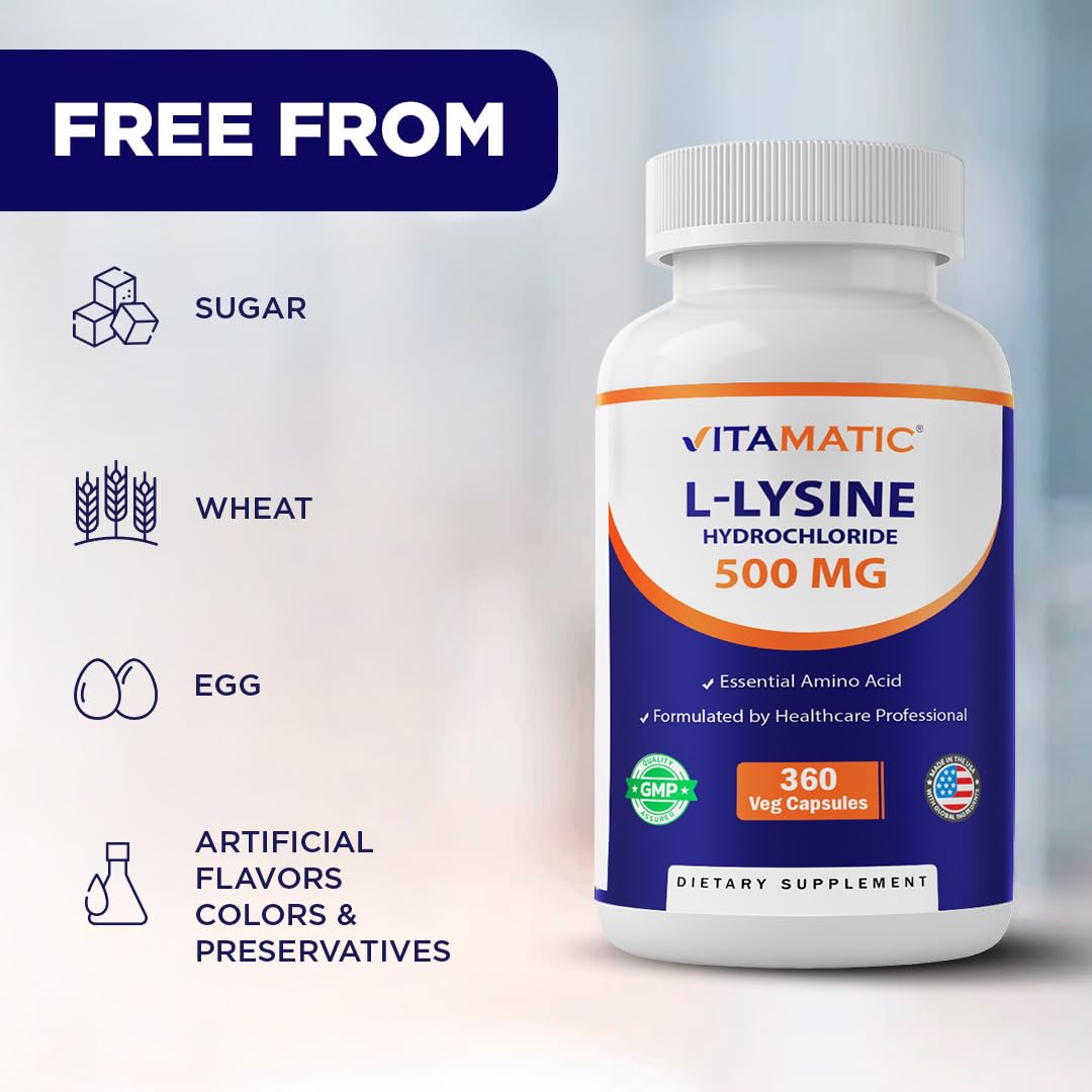Vitamatic L-Lysine 500 mg, 360 Vegetarian Capsules – Essential Amino Acid Supplement, Non-GMO, Gluten Free, Made in USA — Amazon image 7
