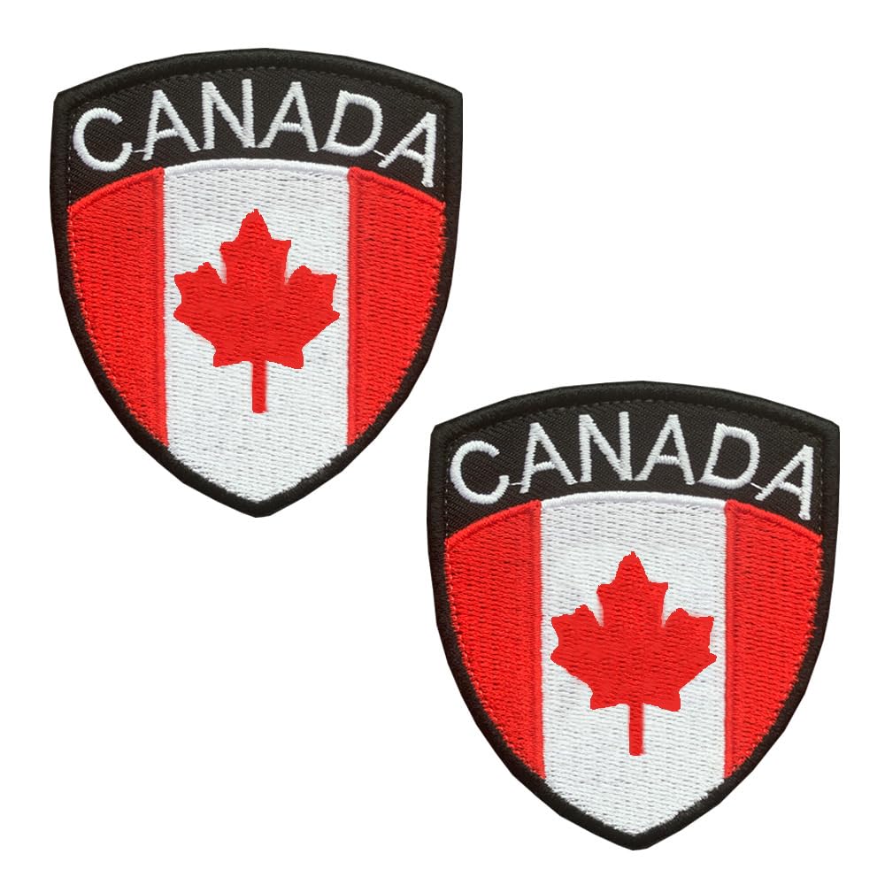 Antrix 2 Packs Canada Shield Flag Patch Embroidered Applique Hook and Loop Canadian Maple National Football Emblem Badge Patch for Clothing Jacket Caps Vests Bags Backpacks -3x2.5 inch