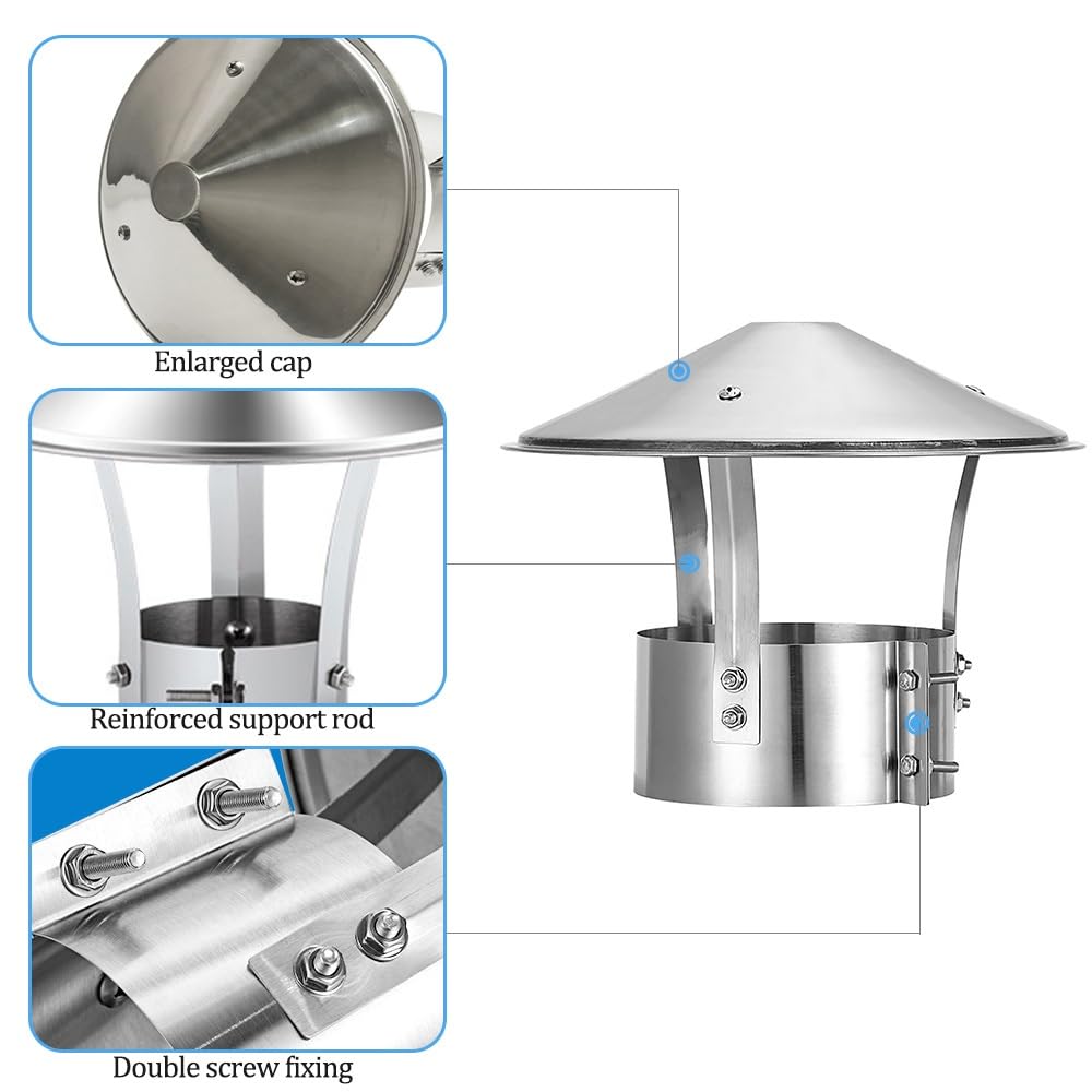 Kaminabdeckung Schornstein Regenhaube Schornsteinabdeckung Edelstahl 304 Kaminhaube Rund Schornsteinaufsatz Wetterfester Kaminaufsatz für Kamin und Ofen Ø75mm-315mm(160mm)