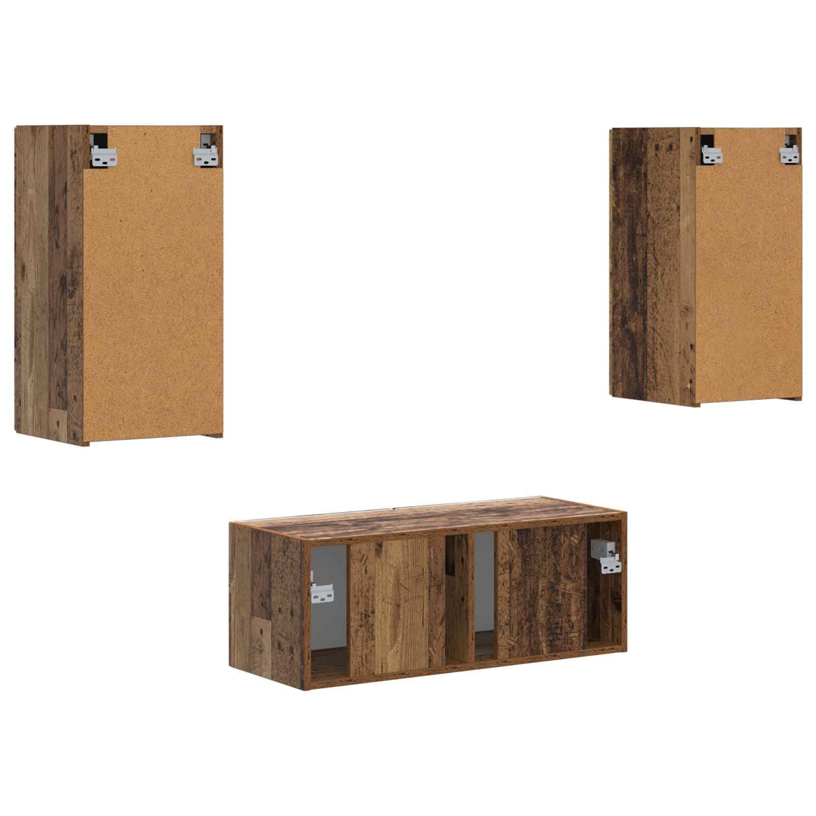 TV-Schrankset Wandmontiert, 6-teilig, Altholz, Holzwerkstoff, Modernes Media Center mit Stauraum, für Wohnzimmer, Schlafzimmer, 98 x 31 x 29,5 cm