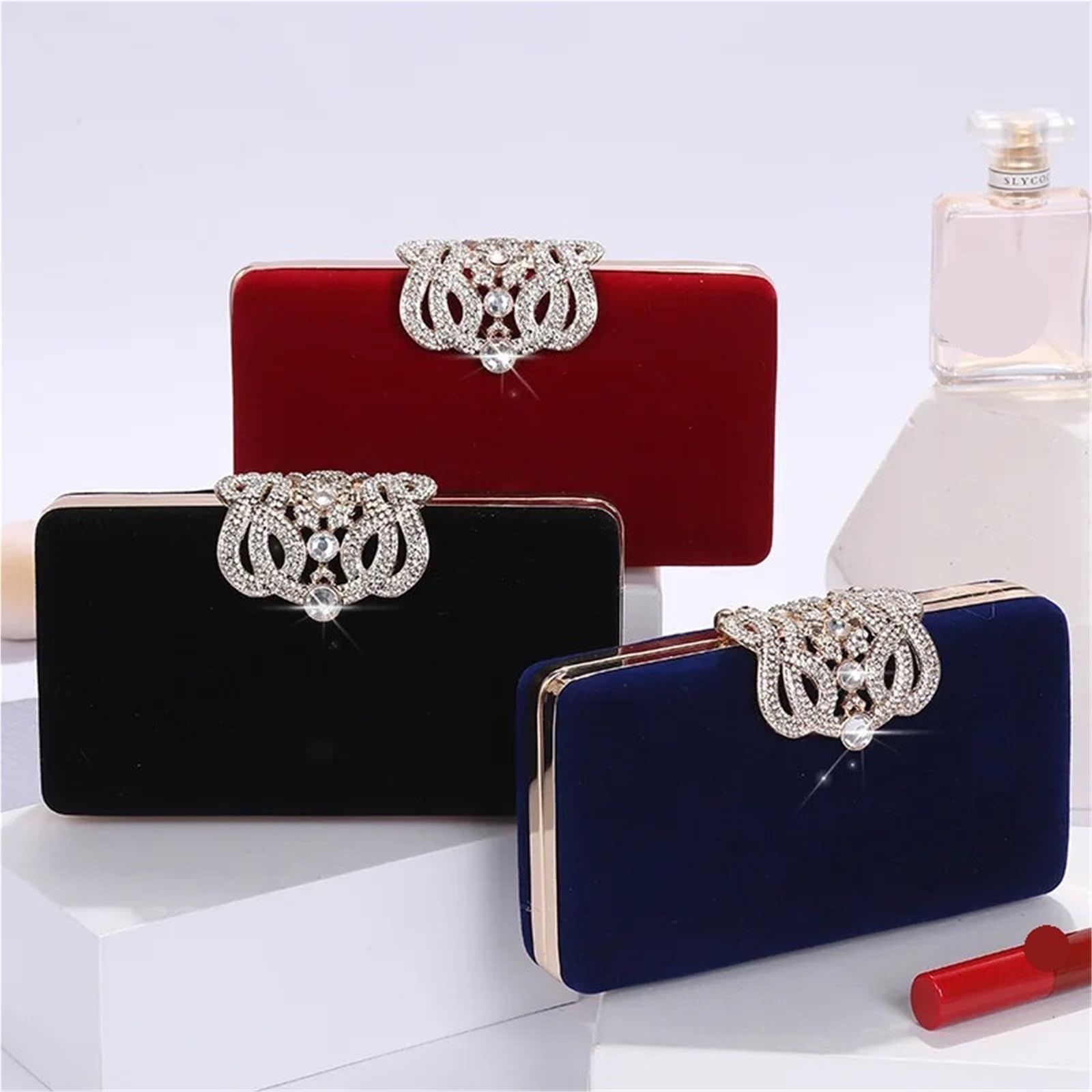 Borse da donna Pochette giorno in velluto Corona di diamanti lusso sera Borsa for matrimonio Per Banchetti E Feste