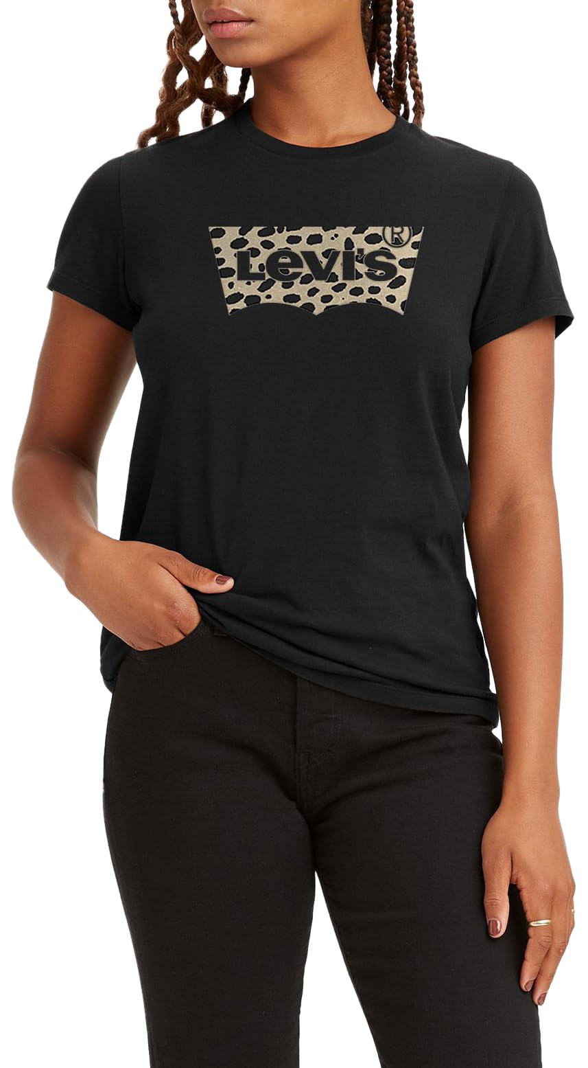 Levi's Women's The Perfect Tee- Pattern Batwing Logo T-Shirt, Batwing Leopard Caviar, XXS