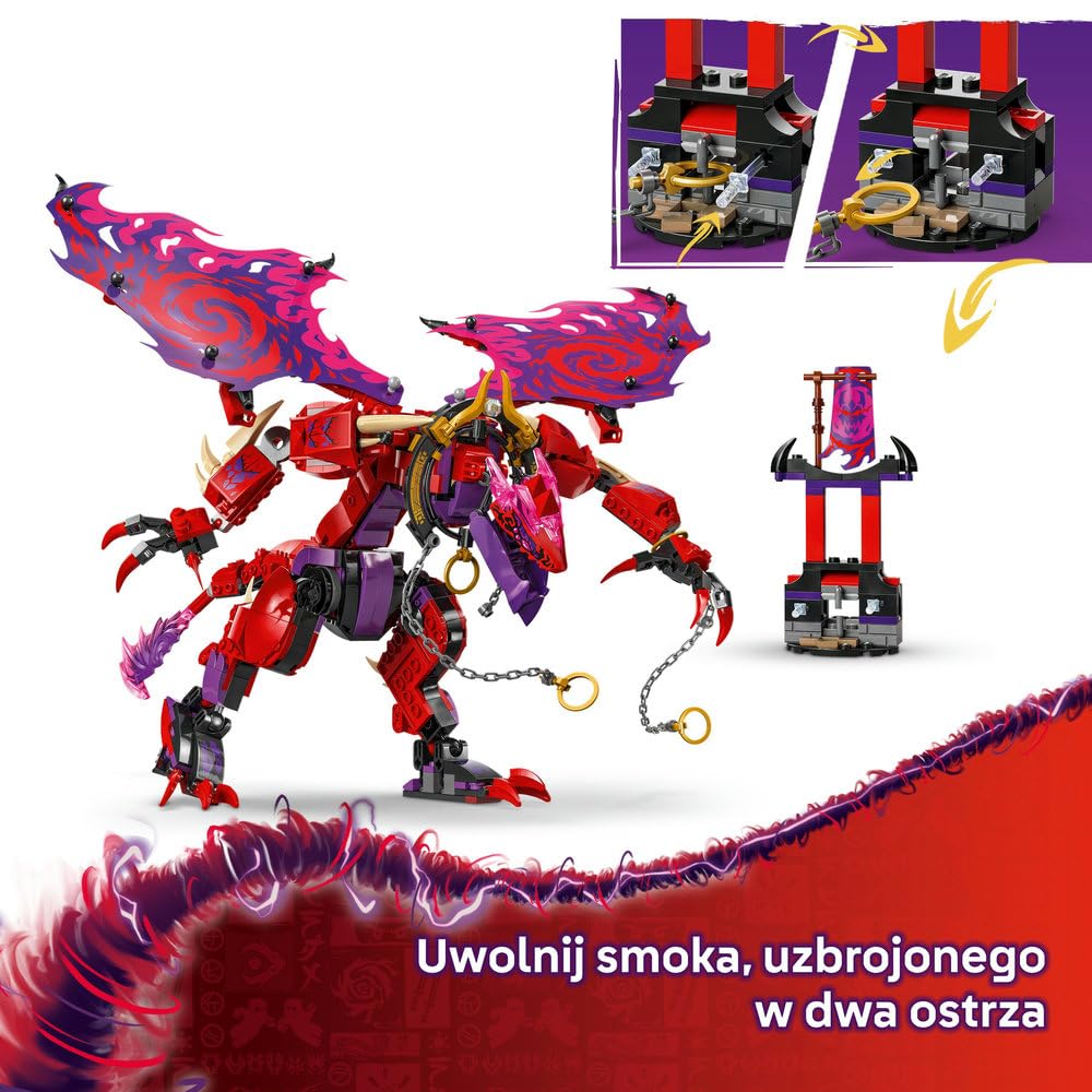 LEGO NINJAGO Smok chaosu Kiełogrzmot 71832 | smok ninja, zabawka akcji, prezent dla chłopca i dziewczynki 8+, przygoda ninja, 668 elementów