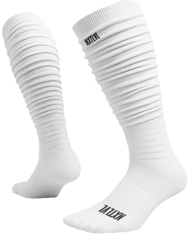 Nxtlvl Men's White Scrunch Football Baseball Socks, Extra Long Padded Sports Socks For & Boys/Youth (White)