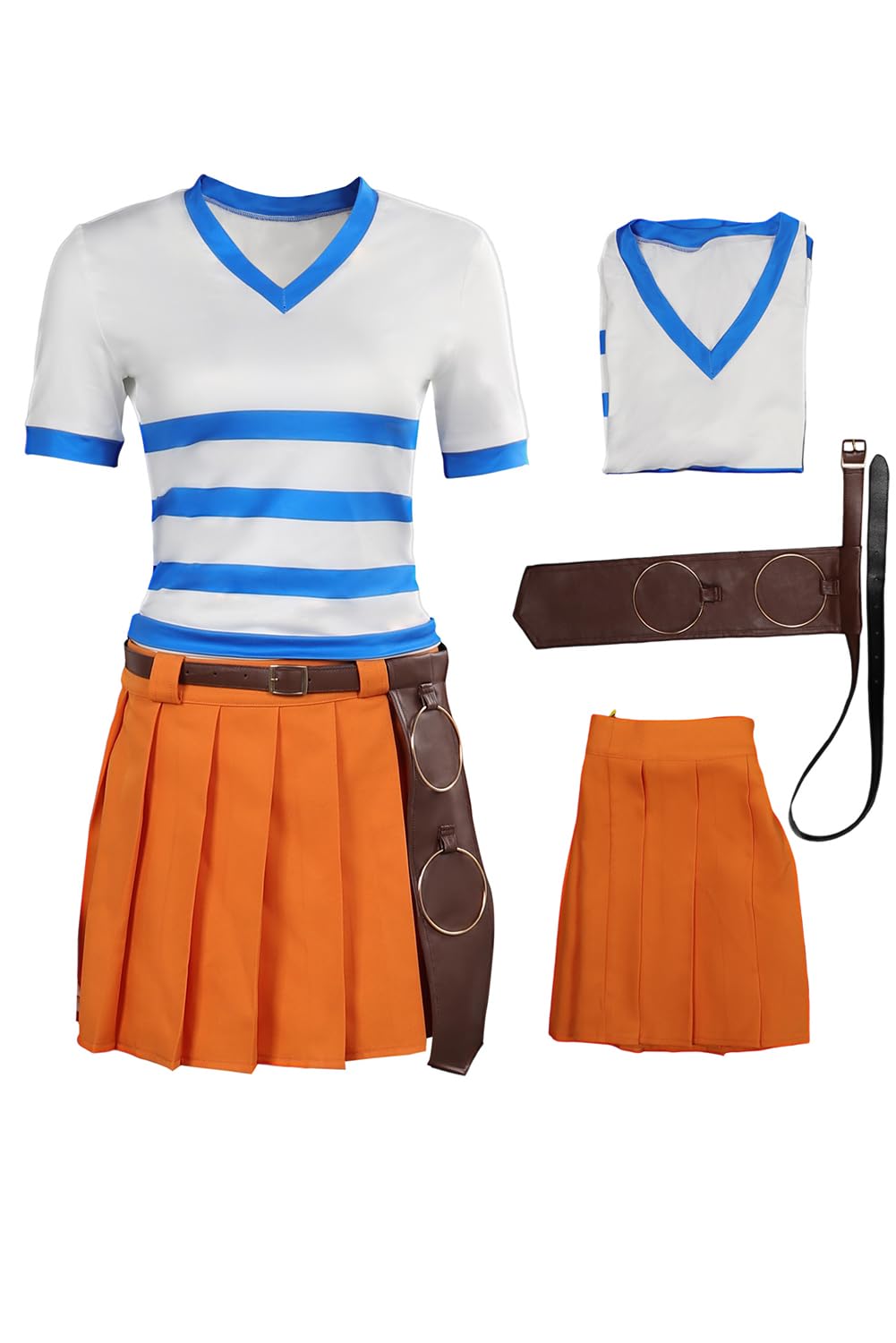 AtnawicWomens Costume Orange Skirt Shirt Cosplay Uniform Womens Halloween Outfits