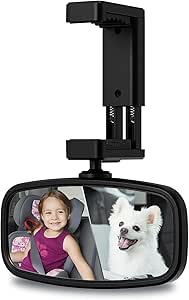Baby Essentials Deals Rukie Baby Car Mirror - Quick And Easy To Install, Wide Crystal Clear View, Shatterproof, 360 Rotation, Rear Facing Hook Clip Design Rotating Car Seat