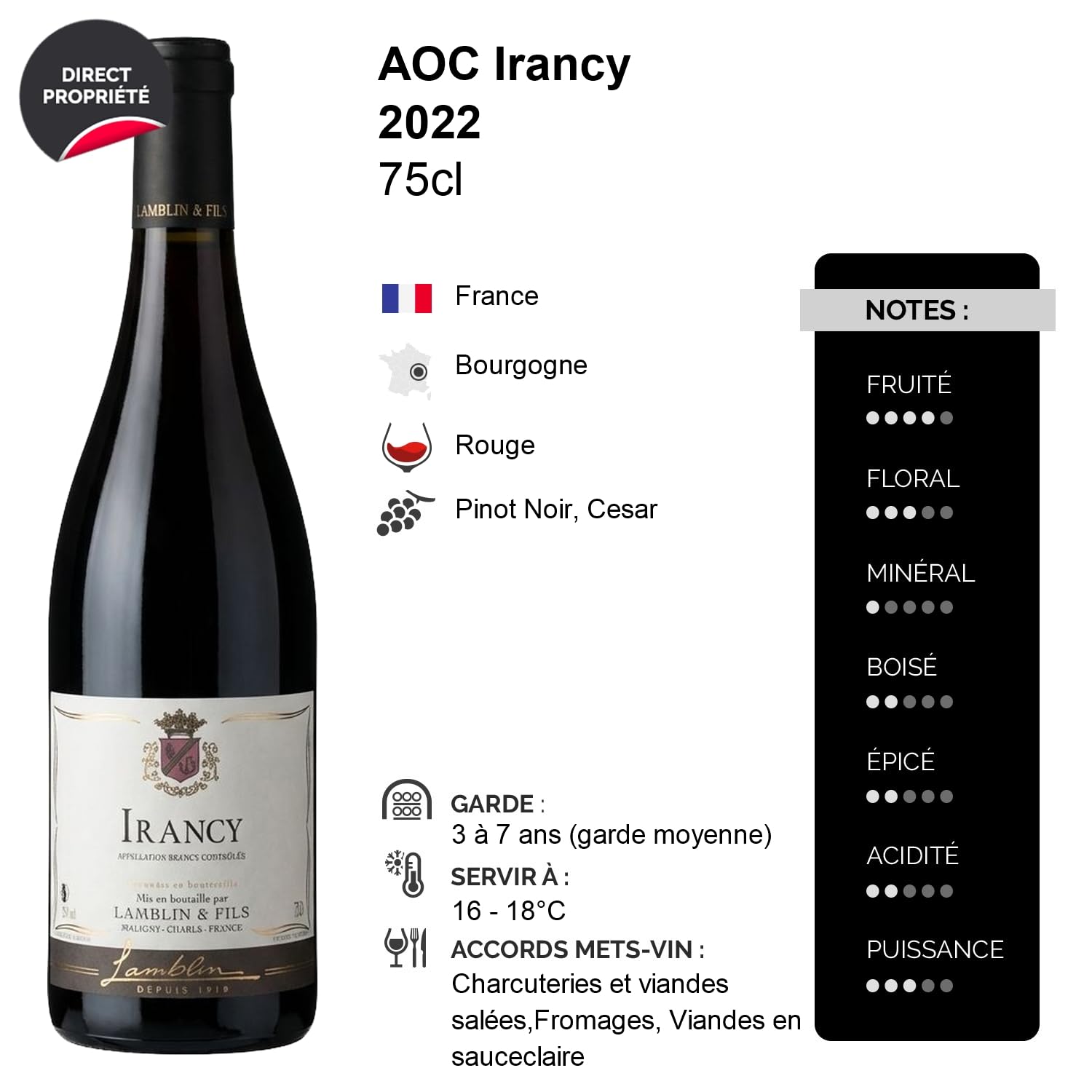 Irancy - Rouge 2022 - Lamblin fils - Vin Rouge de Bourgogne (6x75cl)