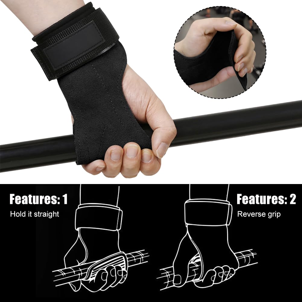 Zughilfen Krafttraining, Rutschfeste Zughilfen Leder für Fitness, Gewichtheben, Krafttraining & Bodybuilding, Zughilfe Lifting Straps für Frauen und Männer, Schwarz