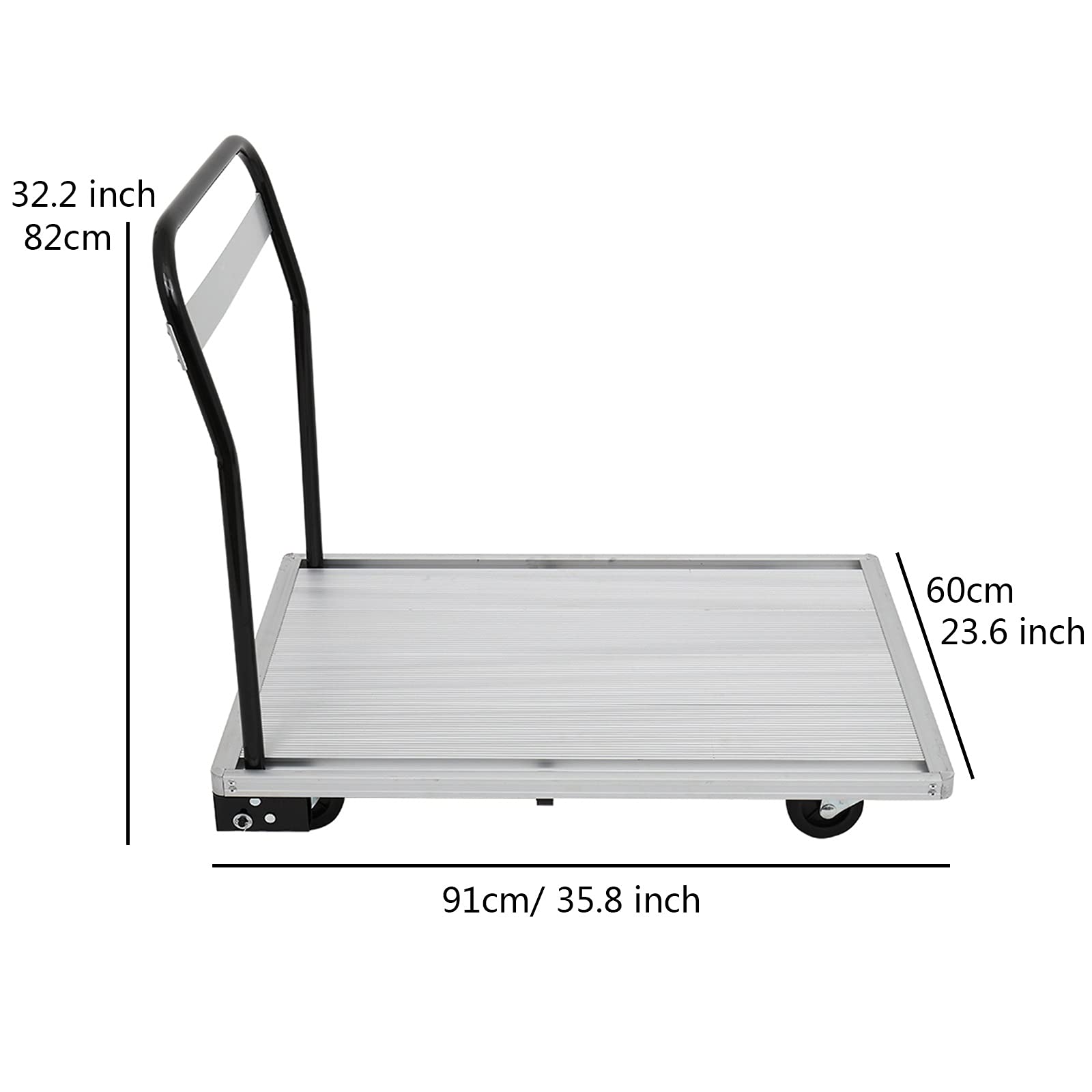 Platforma ręczna składana aluminiowa ciężarówka platformowa ze stalowym składanym uchwytem platforma ruchoma wózek do pchania wózek na kółkach wózek ręczny 350 kg składany, 90 x 60 x 82 cm