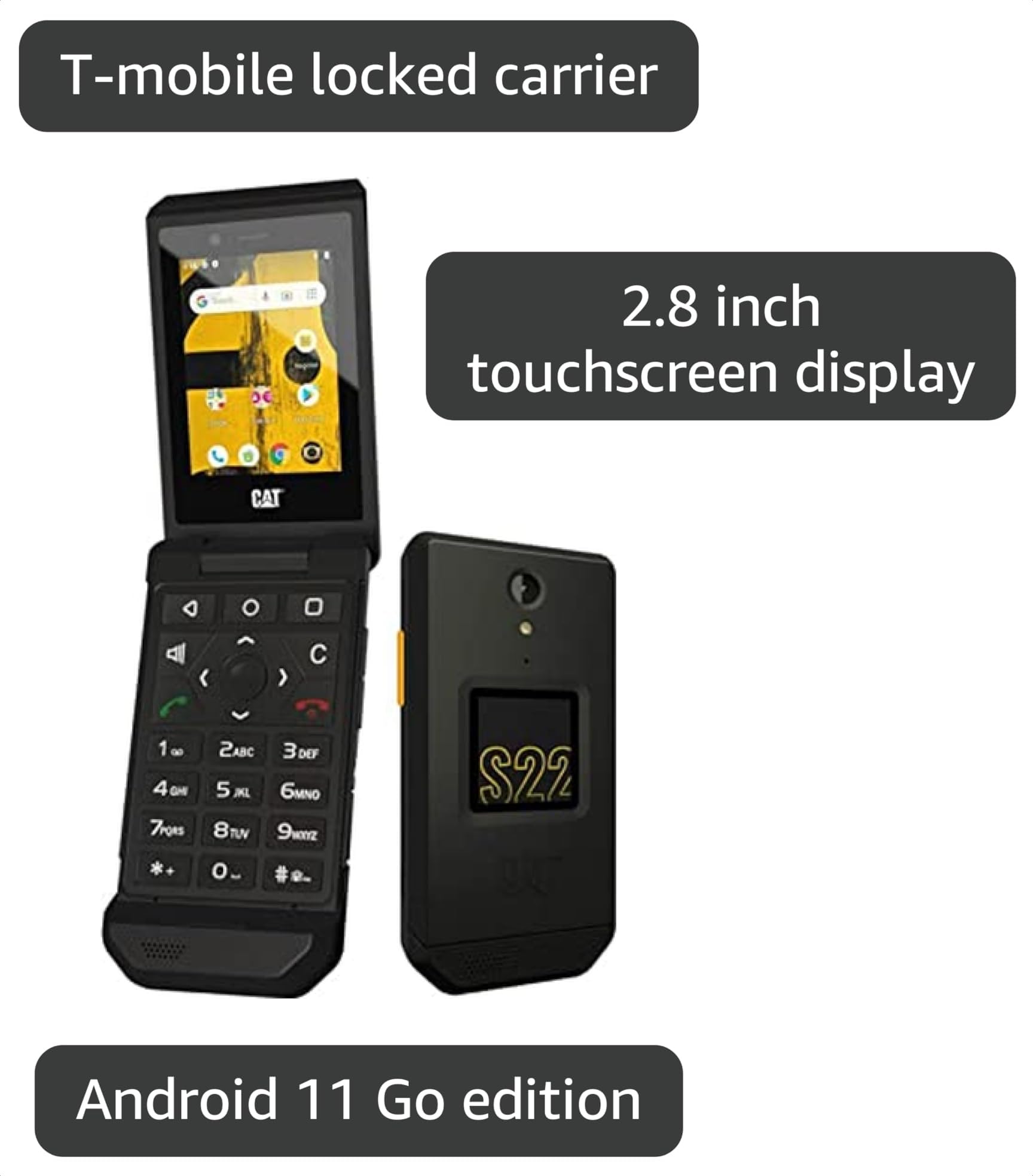 Amazon.com: CAT S22 FLIP BLACK T-MOBILE LOCKED (Renewed) : Cell