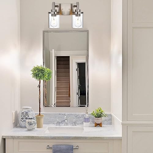 Miniatura 4 de 2 luces negras de tocador de pared de níquel cepillado industrial con pantalla de vidrio transparente, lámpara de pared mate para pasillo, baño,