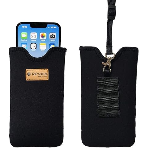 Tainada Men Women Neoprene Shockproof Phone Sleeve Pouch Carrying Case with Neck Lanyard, Belt Loop Holster for iPhone 16/15 Plus, 16/15 Pro Max; Samsung S24+, S23, A35, A54; Google Pixel 9 (Black) Cover