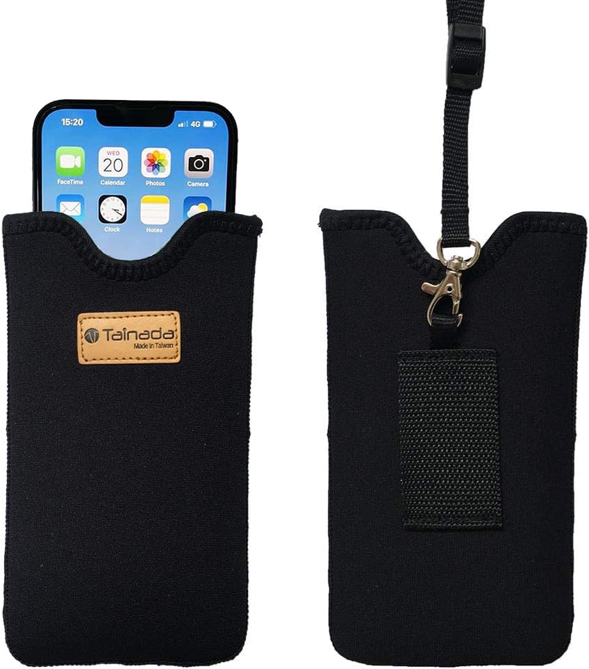 Tainada Neoprene Neck Cell Phone Sleeve Pouch w/Belt Loop Holster (Black)