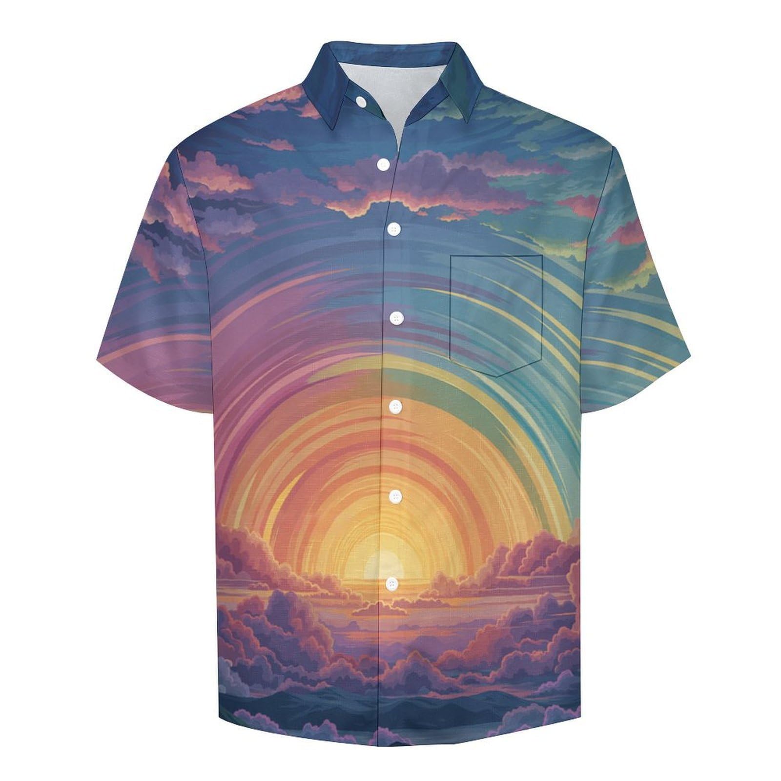 Camicie a Maniche Corte da Uomo - Camicie da Spiaggia con Stampa Cielo Arcobaleno Arte retrò, Funky Estiva Cool Camicia Hawaiana Monopetto Camicia S-7XL