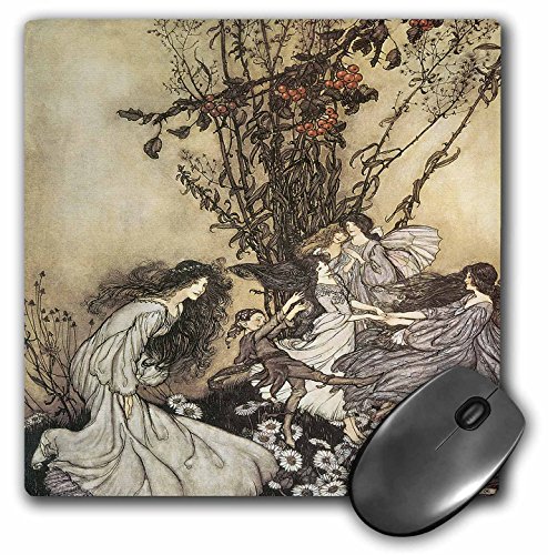 3dRose Dancing with The Fairies Arthur Rackham Fantasy Fairy Painting - Mouse Pad, 8 by 8" (mp_126292_1)