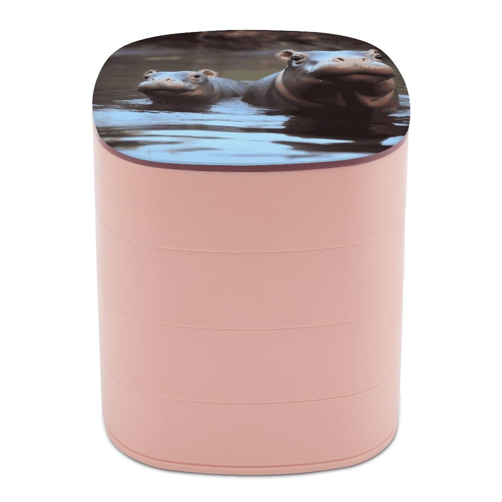 JTREHY Baby Hippos Jewelry Box 4-Layer Covered Rotating Jewelry Storage Box Large Capacity Storage Boxes Portable Jewelry Case for Bracelets Earrings Necklace