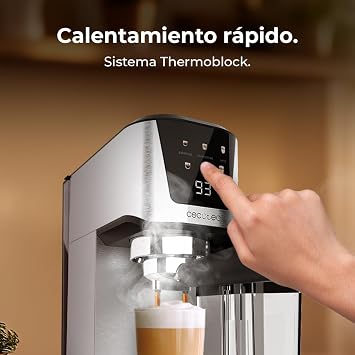 Cecotec Semiautomatic Power Espresso 20 Cream Coffee Maker, 20 Bars, Thermoblock Heating, Suitable for Ground Coffee, Espresso, Cappuccino and Latte, Touch Screen, Milk Tank 700 ml and Water 1L