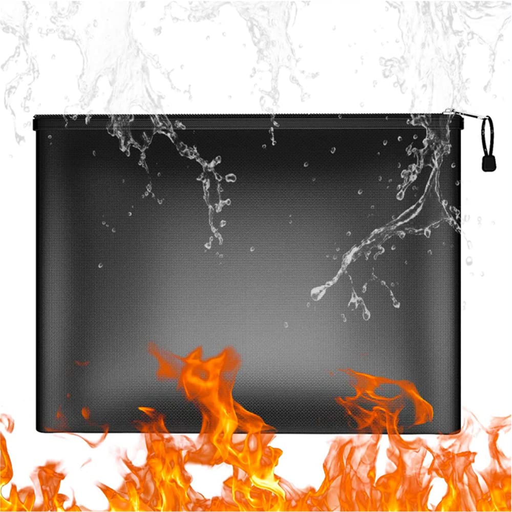 Large Fireproof Waterproof Document Bags with Zipper Folder Money Pouch for FC/Legal/A4 Documents Cash Invoice Tablet Passport Jewelry Valuables Storage Portable Security Bag