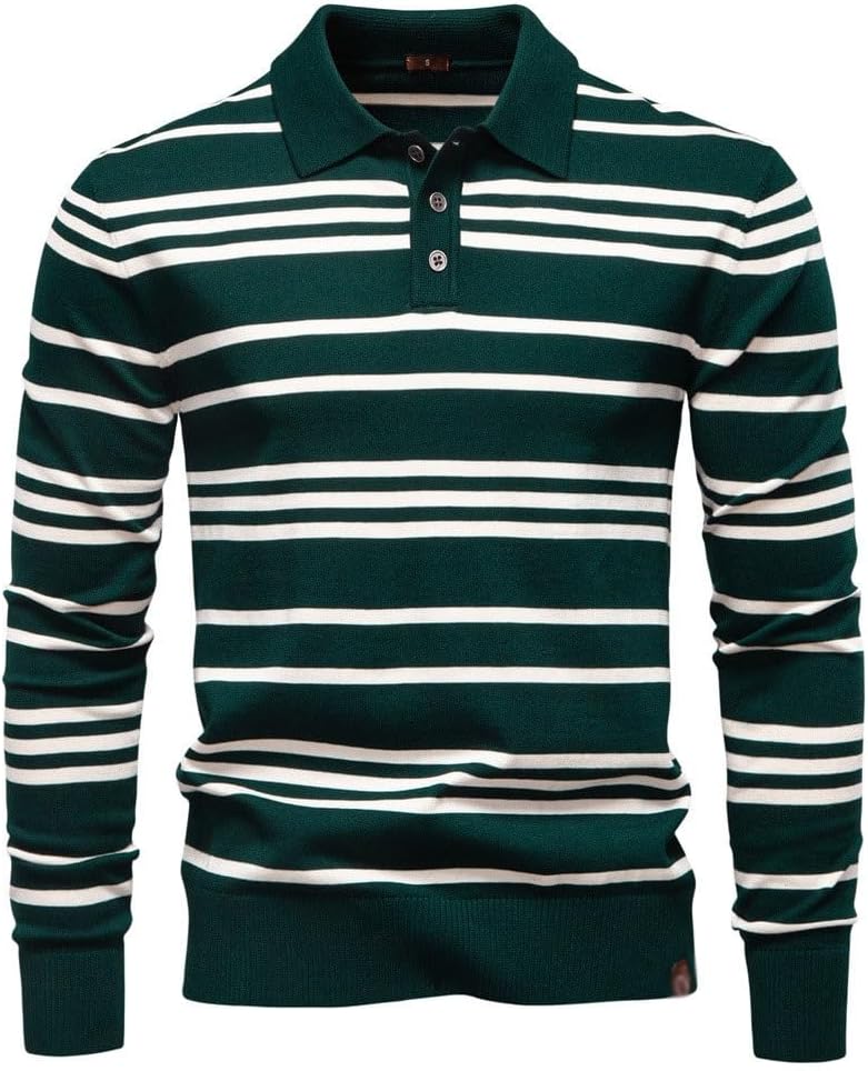 Men's Lapel Collar Casual Knitted Striped Sweater Knitted Sweater Man