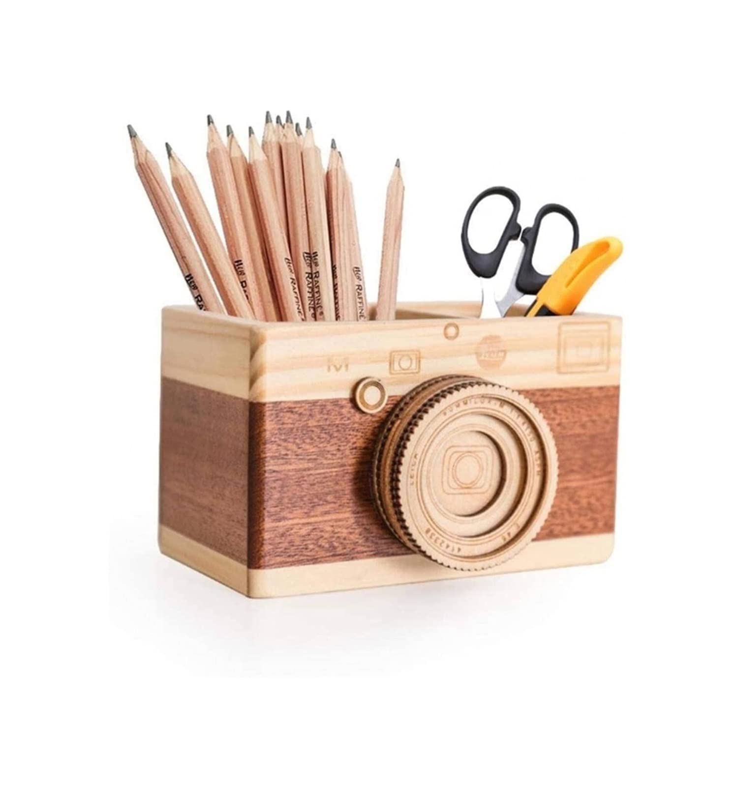 Stiftehalter Stifthalter Stifteköcher Bleistifthalterkamera-förmige prägnante Holz-Especial-Stift-Container for Büro Stiftköcher Schreibtisch Organizer (Color : A)