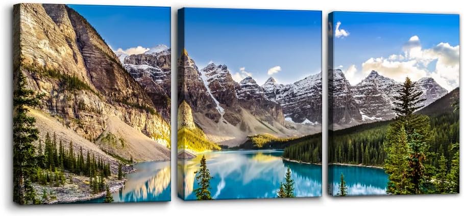 3 Pieces Colorado Framed Wall Art Snow Mountain and Lake National Park Natural Landscape Picture Modern Artwork Painting Print on Canvas for Living Room Home Decoration - 12" x 16" x 3