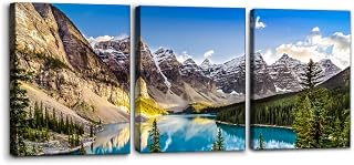 3 Pieces Colorado Framed Wall Art Snow Mountain and Lake National Park Natural Landscape Picture Modern Artwork Painting Print on Canvas for Living Room Home Decoration - 12" x 16" x 3