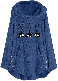TOPEREUR Donna Felpa in Pile Effetto Peluche Tops con Tasca a Marsupio e Bottoni Giacca Stampa di Animale Ricamata Giacche Come Gatto,Cucciolo,Panda Rosso,ECC.