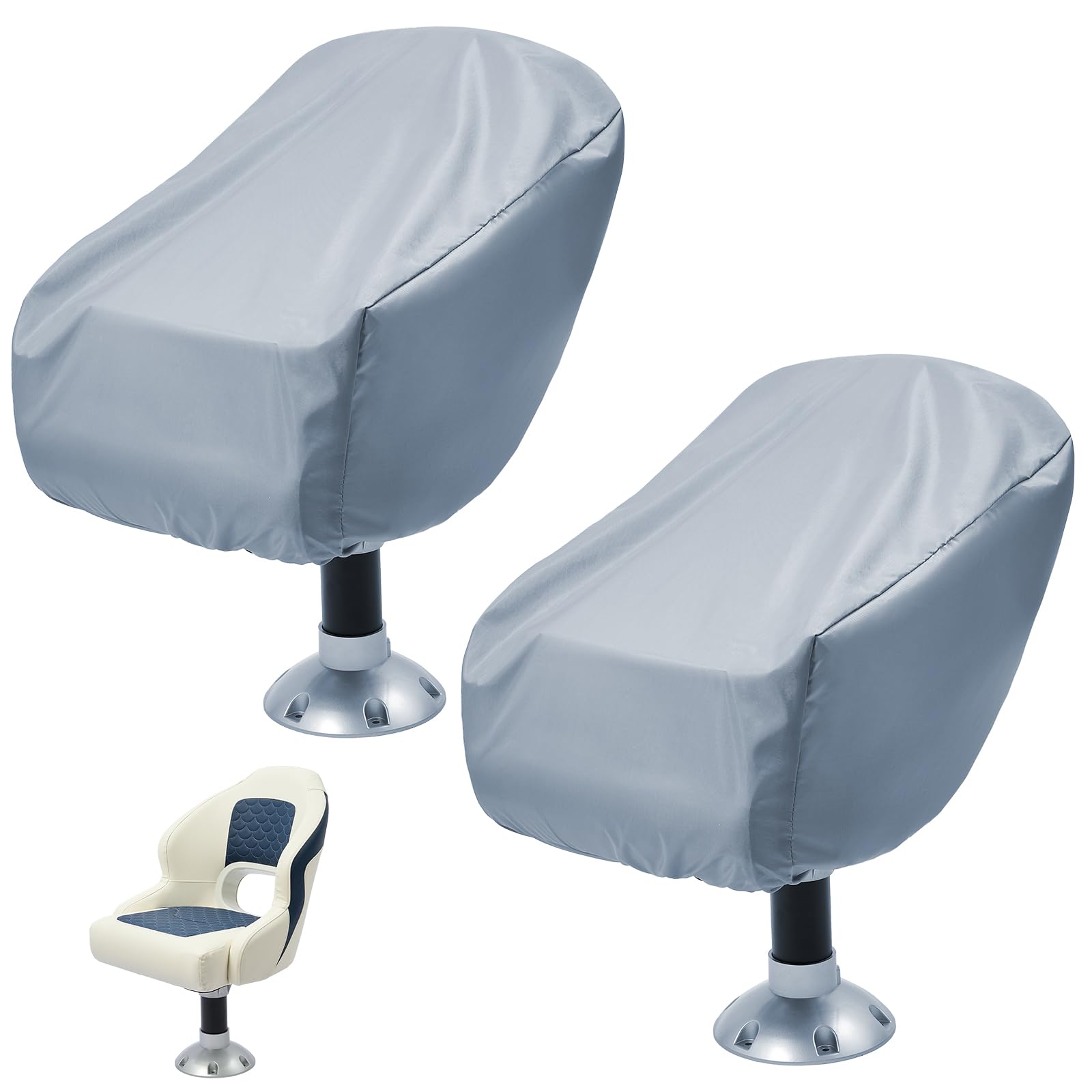 2 Pack Boat Seat Covers - Waterproof 900D Heavy Duty Boat Folding Chair Cover - 18W x 20D x 14H inch, Grey.