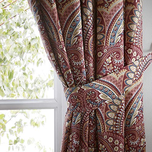 Dreams & Drapes Maroon Jacobean Pencil Pleat Curtains – W168 x L183cm (66x72) – 2 Panels + Tie Backs – Floral Damask Drapes – Moroccan Boho Curtains for Bedroom & Living Room – Fully Lined & Elegant - Image 2