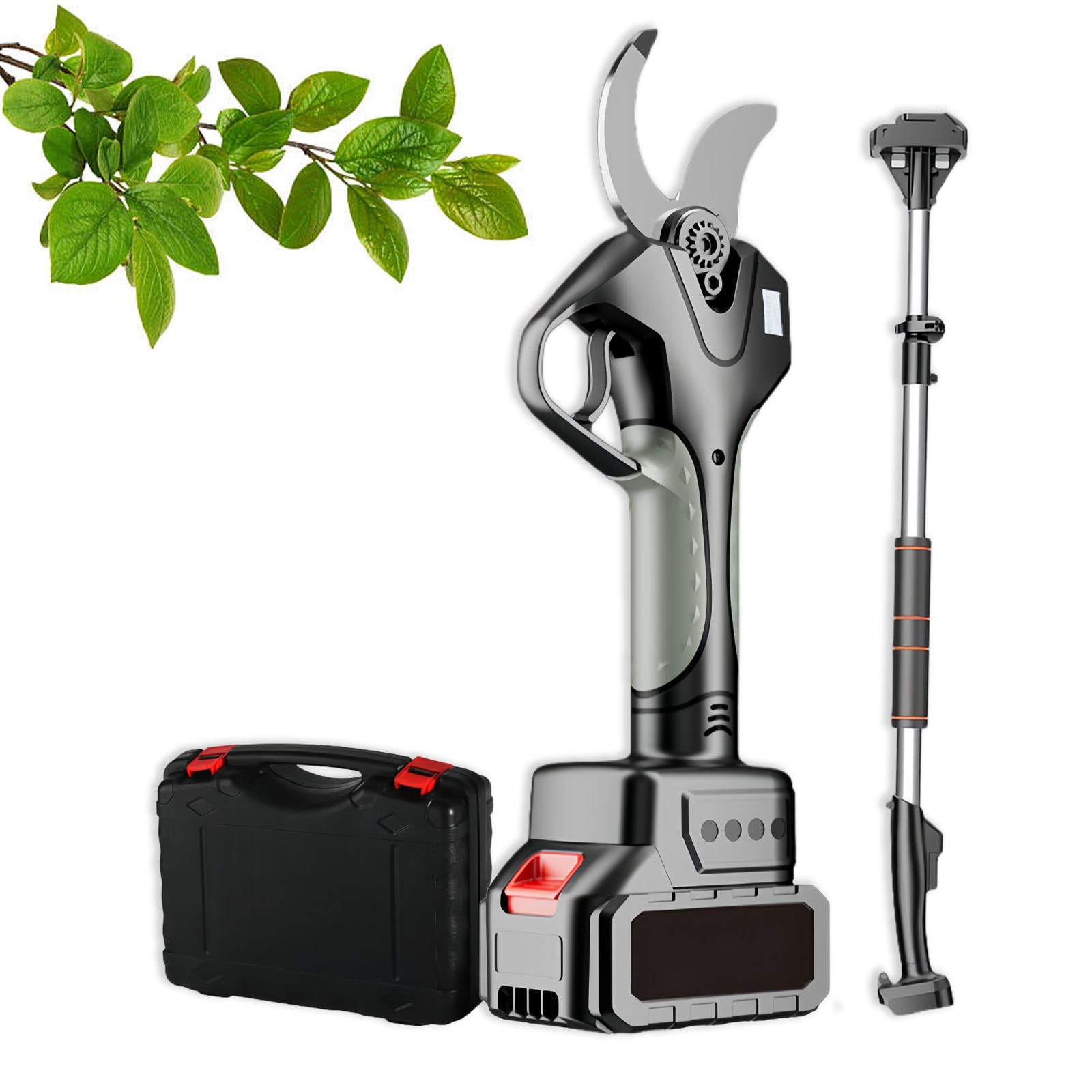 Forbice Potatura A Batteria 50mm con Asta di Estensione, Cesoie Potatura Elettriche Professionali con 4500 mAh Batteria, Forbice Elettrica per Potatura con LCD Display per Jardinage 1battery
