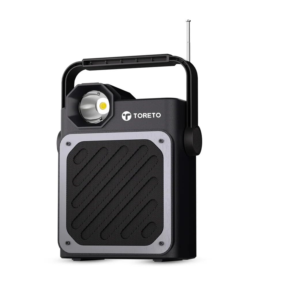 Toreto 20W High Bass BT Speaker, Up to 8 hrs of Playtime, BTv5.0, Solar Charging Multi Functional with AUX/USB/TF Card/FM with Flash Light & 2000 mAh Battery (Solar Beatz, Black)-image-34