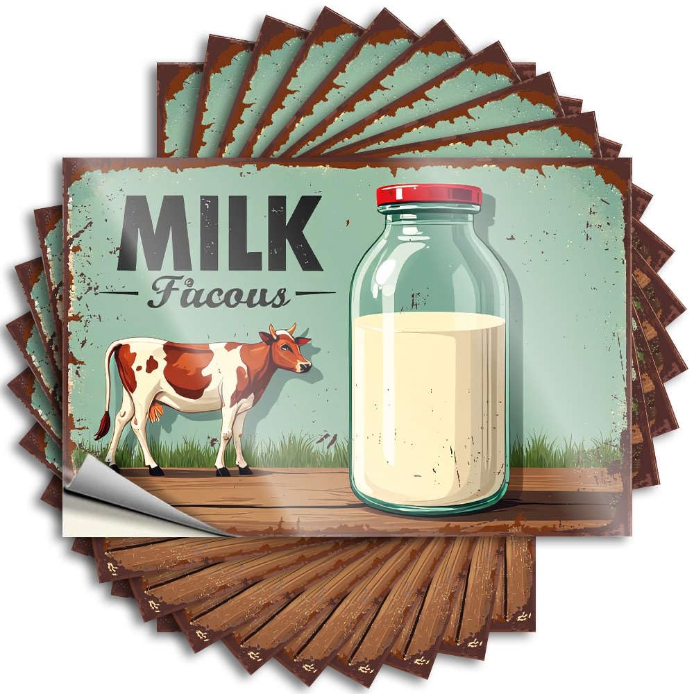 Stickers Bar Stuff | Custom Water Milk Bottle with Cow Illustration. for Autumn(8X12CM)