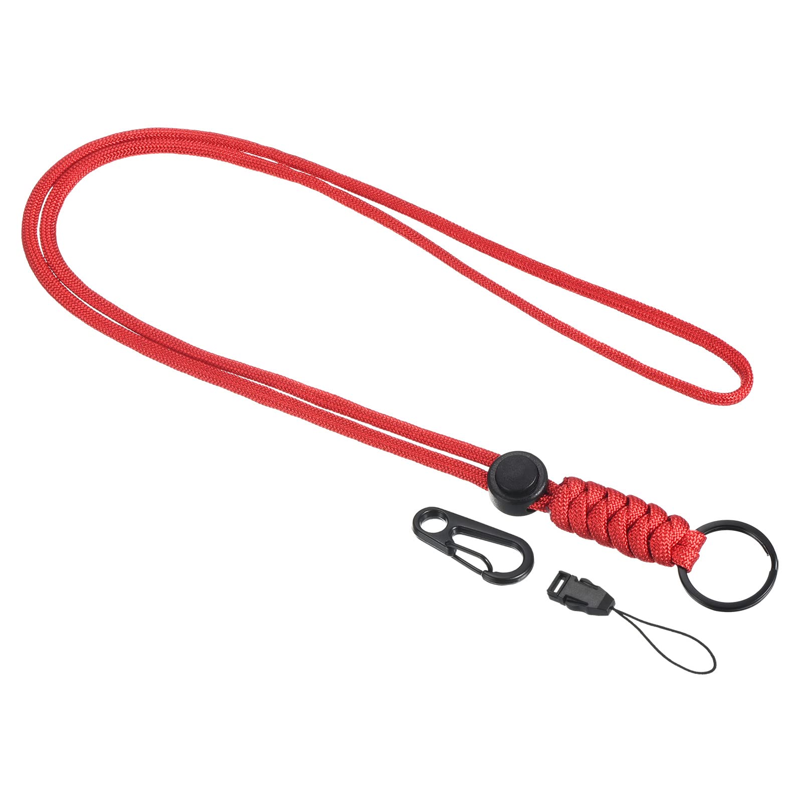 PATIKIL Paracord Lanyard 20.5 Inch, Necklace Keychain Cord Metal Clasp Hook Ring Strap for Keys Whistle ID Card Badge Holder Red