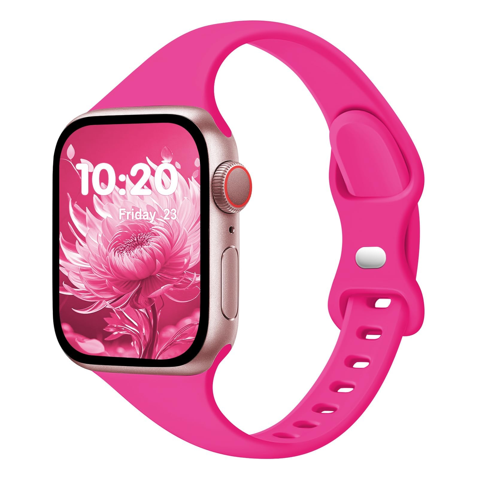 Slim Band Compatible with Apple Watch Bands 38mm 40mm 41mm 42mm 44mm 45mm 49mm for Women Men,Soft Thin Narrow Silicone Sport Strap Wristbands for iWatch Series12 11 10 9 8 7 6 5 4 3 2 1 SE Ultra/Ultra 2 Hot Pink